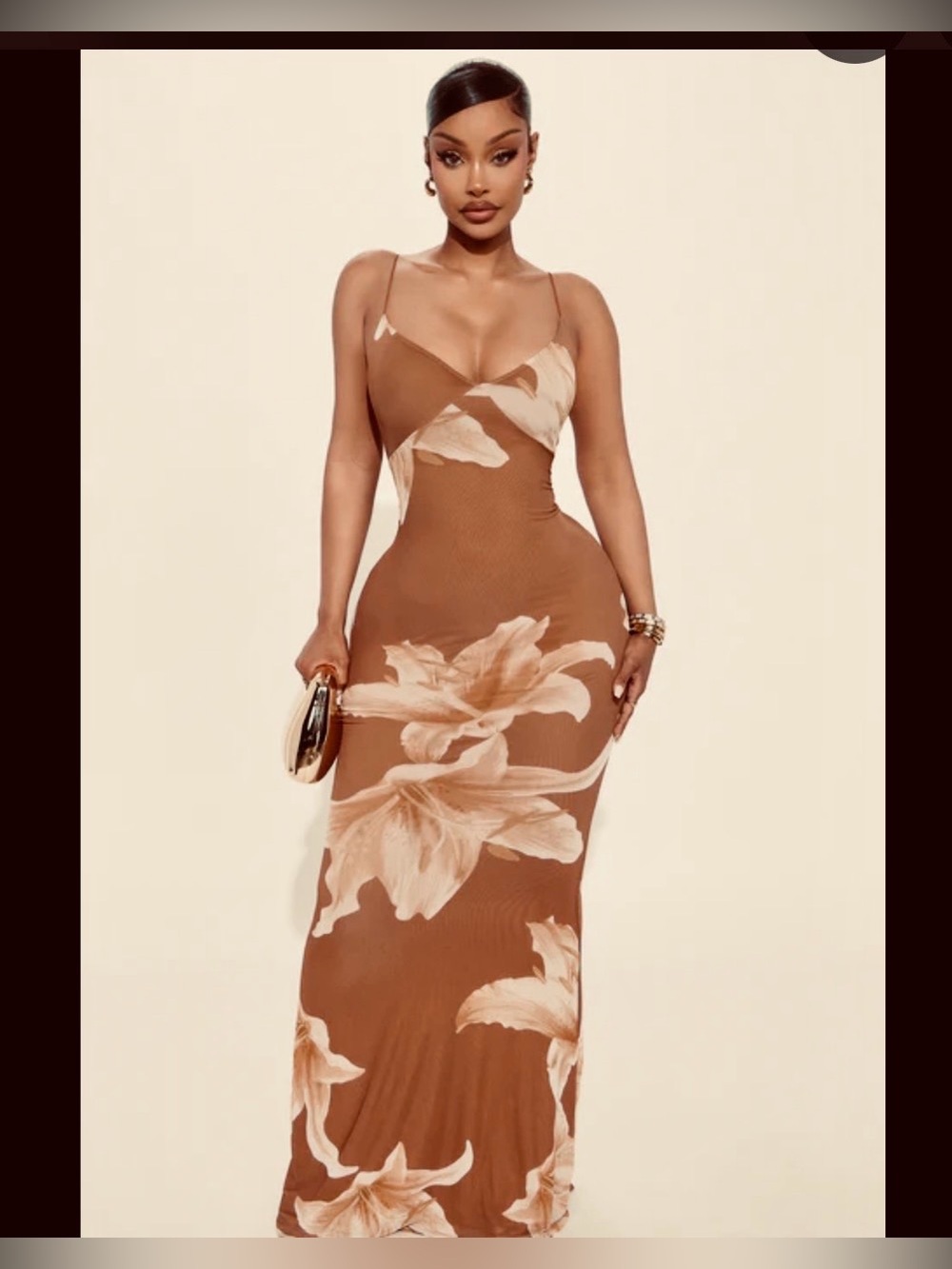 FASHION NOVA Kelly Floral Maxi Dress - Brown/combo- SMALL